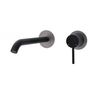 Kaya Wall Basin/Bath Mixer Set, Matte Black, Brushed Nickel Round Plates, 200mm Outlet